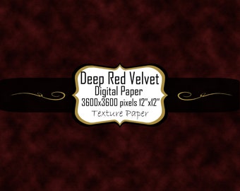 Deep Red Velvet Digital Paper, Velvet Texture Paper, Digital Painted Backgrounds, 12x12 Printable Scrapbooking Paper, Velvet Sublimation