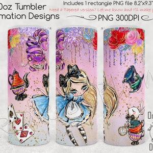 Alice in Wonderland Skinny Tumbler Sublimation Design, 20oz - Pink Wonderland Alice PNG, for Straight 20oz Tumbler Sublimation File