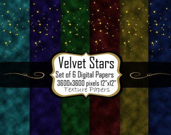 Velvet Stars Digital Paper, Velvet Texture Paper, Digital Painted Backgrounds, 12x12 Printable Scrapbooking Paper, Velvet Gold Stars Bundle