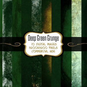 Diepgroen Grunge digitaal papier, groen, wit &zwart aquarel texturen, geschilderde achtergronden, 12x12 afdrukbaar plakboekpapier - Set van 10