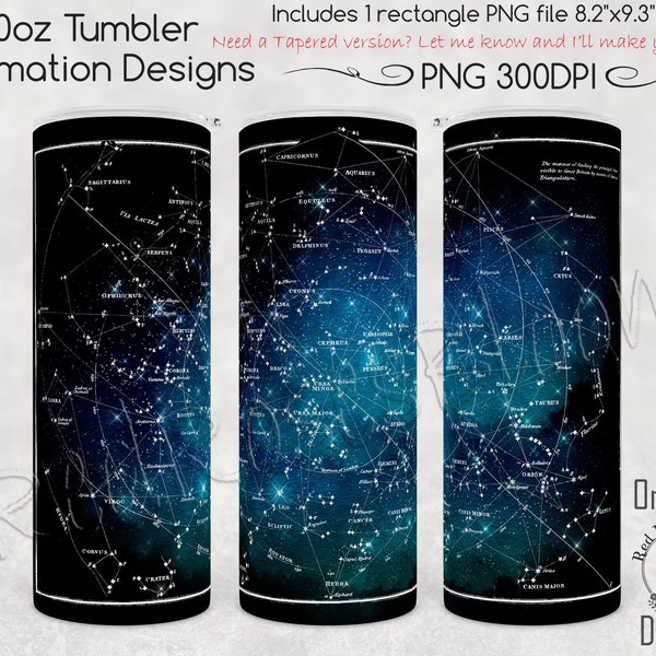 Star Map Skinny Tumbler Sublimation 20oz - Astrology Constellation PNG for Straight 20oz Tumbler,  Zodiac Star Signs Sublimation File