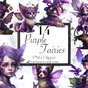 Purple Fairies Clipart, Fantasy Fairy Clipart, Fairytale Clipart, Mystical Watercolor PNG Images, Transparent Clip Art, Commercial Use