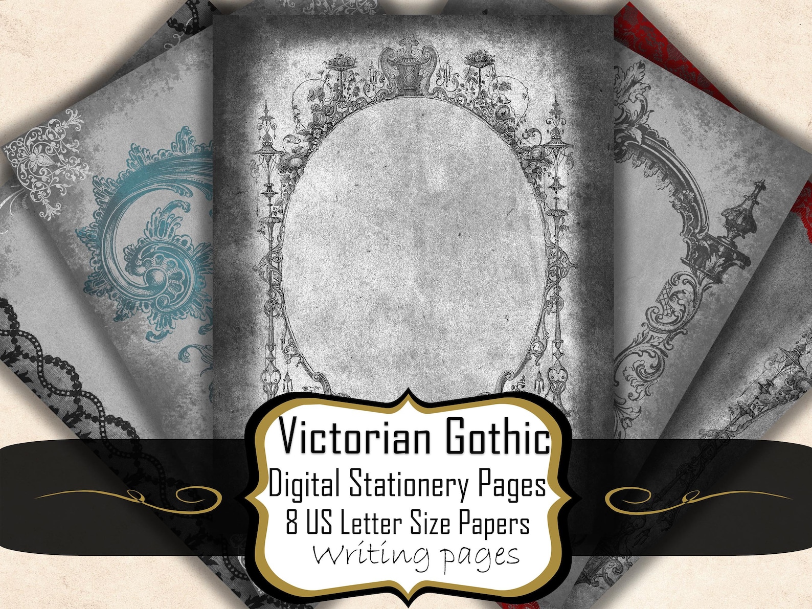 Gothic Stationery Paper, Gothic Writing Paper, Printable Stationery ...