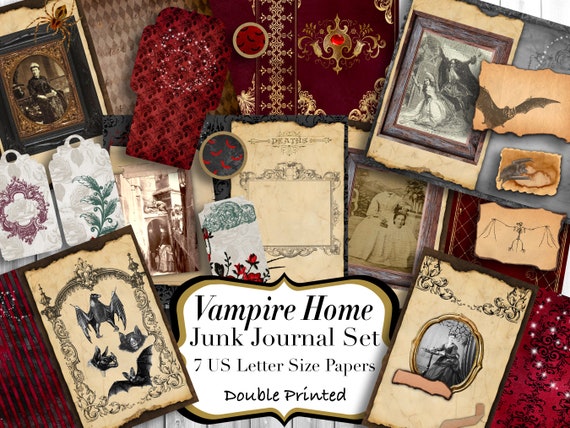 Vampire Junk Journal Kit, Gothic Horror Printable Diary Pages