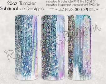 Holo Glitter Skinny Tumbler Sublimation, 20oz - Rainbow, Holographic Glitter Strokes PNG for Straight & Tapered 20oz Tumbler Sublimation