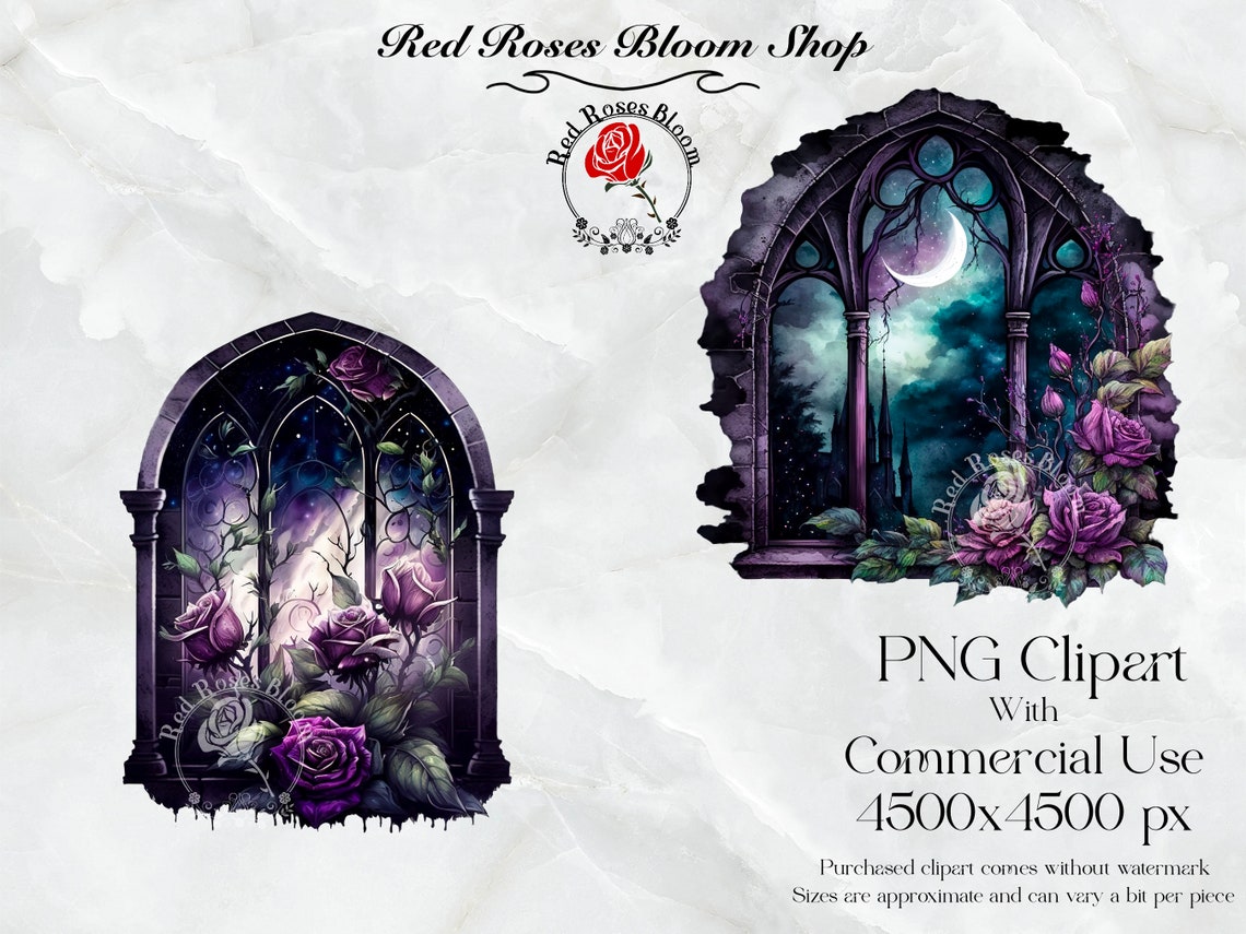 Vampire Window Design Gothic Window Clipart, Vampire Fantasy Clipart, Black and Purple Gothic ...