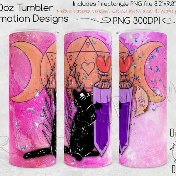 Witch Cat Skinny Tumbler Sublimation 20oz - Witchy Love Potion PNG pour Straight 20oz Tumbler, Cat Lover Sublimation File