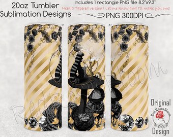 Alice in Wonderland Skinny Tumbler Sublimation Design, 20oz, Gold Wonderland Alice PNG, for Straight 20oz Tumbler Sublimation File