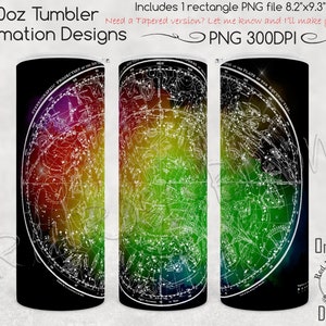 Regenbogen Sternenkarte Skinny Tumbler Sublimation 20oz - Astrologie Konstellation PNG für Gerade 20oz Becher, Sternzeichen Sublimation Datei