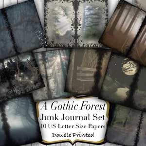 Zestaw dziennika A Gothic Forest Junk, zestaw papieru cyfrowego Goth, dziennik do druku Trees Diary, strony do notatnika, książka Scrapbooking Smash
