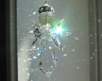 Eleanor- Swarovski Clear Crystal Angel, Aurora Borealis Suncatcher, Housewarming Gift,Guardian Angel, Sympathy,Memorial Gift,Swarovski Angel