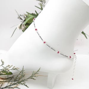 Longido Ruby Anklet, July Birthstone, Red Gemstone Anklet In Oxidized Sterling, 8.5-10 Inches Length, Ruby Jewelry, Wire Wrap Ruby Anklet
