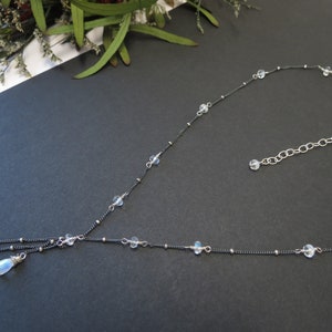 Moonstone Necklace, June Birthstone, Moonstone In Oxidized Sterling, 16.5-18.5 Inches Length, Rainbow Moonstone Wire Wrapped Necklace