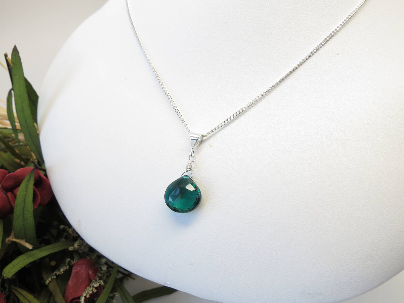 Emerald Quartz Necklace Green Gemstone Necklace in Sterling Etsy