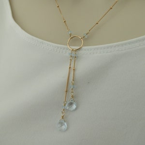 Blue Topaz Necklace, Sky Blue Gemstone In 14k Gold Fill, December Birthstone, Delicate Gemstone Necklace, 16.80-19 Inches Length