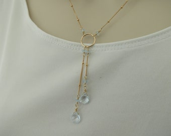 Blue Topaz Necklace, Sky Blue Gemstone In 14k Gold Fill, December Birthstone, Delicate Gemstone Necklace, 16.80-19 Inches Length