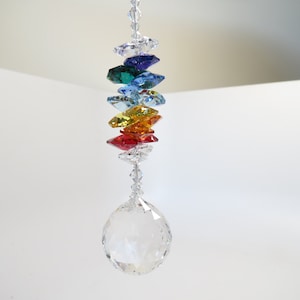 Chakra Swarovski Crystal Ball Suncatcher, Rainbow SunCatcher, Chakra Colors, Suncatcher Ornament, 30mm Crystal Ball