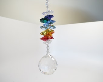 Chakra Swarovski Crystal Ball Suncatcher, Rainbow SunCatcher, Chakra Colors, Suncatcher Ornament, 30mm Crystal Ball