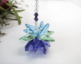 Starburst Swarovski Crystal Suncatcher, Aquamarine Peridot Purple