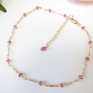 Pink Tourmaline Anklet, October Birthstone, Pink Gemstone Anklet In Gold Filled, 8.75-10.25 Inches, Tourmaline Jewelry