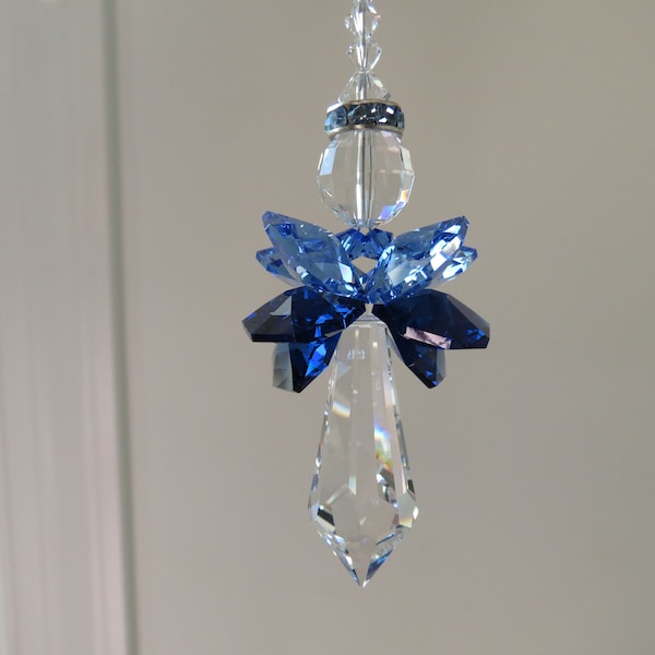 Zadkiel -Sapphire Angel, Swarovski Crystal Angel Suncatcher, September Birthstone, Dark Blue Sapphire, Guardian Angel, Condolence, Sympathy