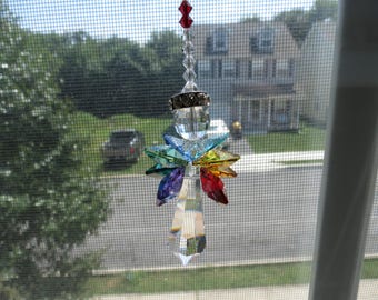 Chakra Angel Suncatcater, Charka Angel, Guardian Angel, Rainbow Colors, Swarovski Crystal Angel Suncatcher, Memorial Gift, Window Hanging