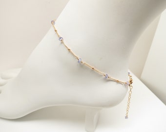 Tanzanite Anklet, December Birthstone, Violet Gemstone In Gold Filled, 9-10.5 Inches Length, Tanzanite Jewelry Wire Wrapped Anklet