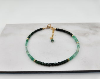 Ombre Emerald Anklet, May Birthstone, Green Gemstone Anklet In 14K Gold Filled, 8.75-10.25 Inches Length, Emerald Jewelry, Emerald Anklet