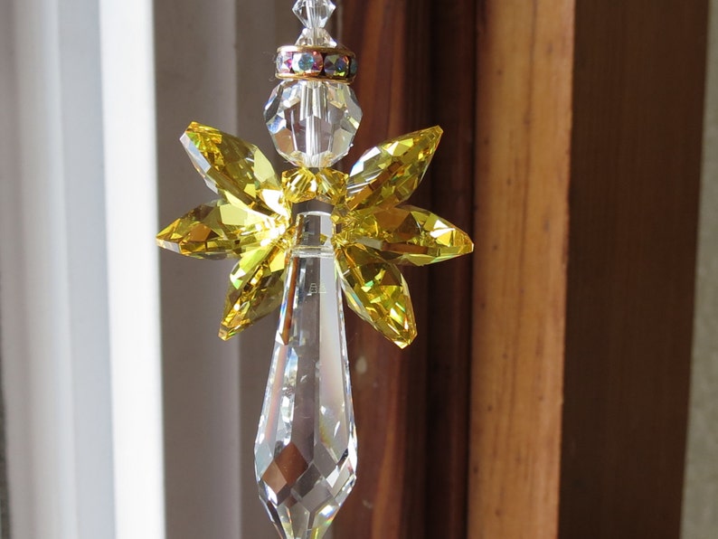 Gabriel Yellow Angel Suncatcher, Swarovski Angel Suncatcher, Guardian Angel, November Birthstone, Sympathy, Keira's Crystal Creations image 2