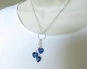Swarovski Heart Necklace, Heliotrope Crystal Necklace In Sterling Silver, Purple Blue Swarovski Heart Necklace, 16-18 Inches, Valentine Day