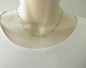 Blue Sapphire Necklace, September Birthstone, Blue Gemstone Necklace In Gold Filled, 15.25-17.5 Inches Length, Sapphire Choker Necklace