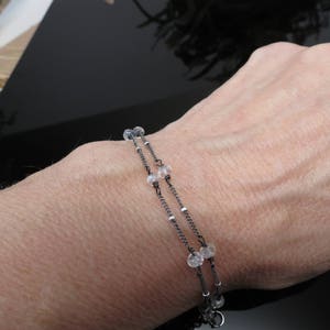 Moonstone Bracelet, June Birthstone, Clear Gemstone Anklet Bracelet In Oxidized Sterling, Delicate Moonstone Jewelry, 7-8.5 Inches Length