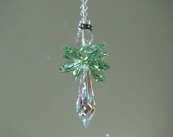 Swarovski Chamuel -Peridot Angel, Swarovski Crystal Suncatcher, Guardian Angel, August Birthstone, Housewarming Gift, Sympathy,Memorial Gift