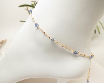 Blue Sapphire Anklet, September Birthstone, Blue Gemstone Anklet In Gold Filled, 9.25-10.5 Inches Length, Sapphire Jewelry, Wire Wrap Anklet