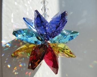 Swarovski Multi Color Suncatcher, Chakra Starburst Suncatcher, Crystal Suncatcher Ornament, Keira's Crystal Creations
