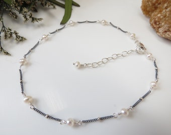Pearl Anklet, June Birthstone, Freshwater Pearl Anklet In Oxidized Sterling Silver, Delicate Pearl Anklet, 9-10.5 Inches Length, Wedding