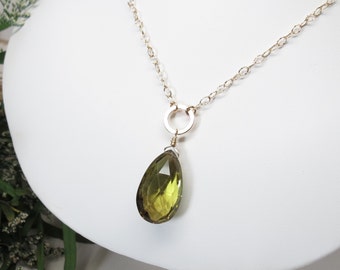 Lemon Quartz Teardrop Pendant Necklace, 14k Gold Filled