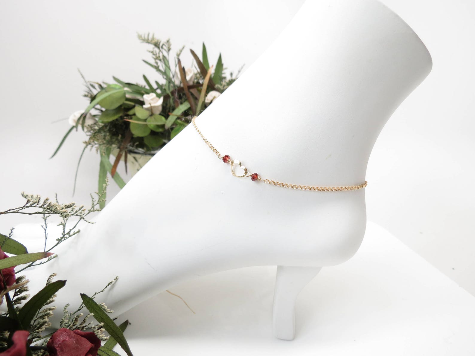 Heart Anklet Birthstone Anklet in Gold Filled 910.25 Inches Etsy