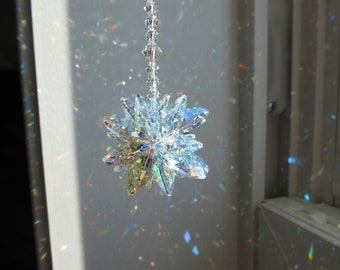 Small Swarovski Aurora Borealis Starburst Suncatcher, Swarovski Crystal For Home Window, Prism, Home Decor, Keira's Crystal Creations