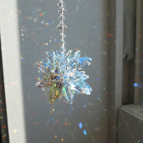 Small Swarovski Aurora Borealis Starburst Suncatcher, Swarovski Crystal For Home Window, Prism, Home Decor, Keira's Crystal Creations