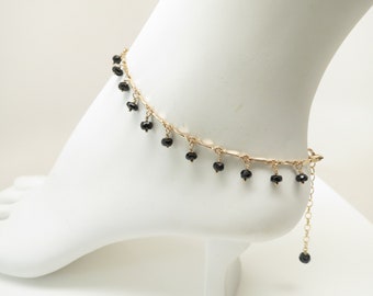 Dark Blue Sapphire Anklet, September Birthstone, Dark Blue Gemstone In Gold Filled, 8.75-10.5 Inches Length, Blue Sapphire Jewelry