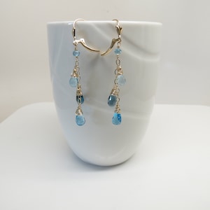 Multi Blue Topaz Earrings, Swiss London Blue Topaz Earrings, Blue Birthstone Earring In 14k Gold Filled, Blue Topaz Dangle Earrings