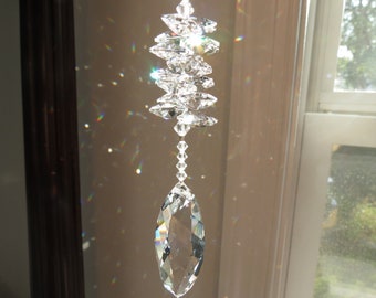 Clear 50mm Twist Prism Swarovski Crystal Suncatcher, Swarovski Suncatcher, Cluster Of Swarovski Crystal Octagons, Keira's Crystal Creations