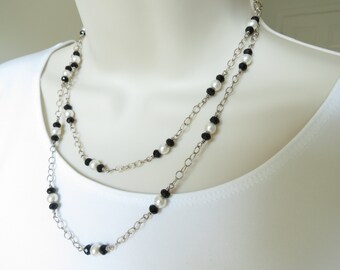 Black Onyx Necklace, Swarovski Pearls Necklace, Black Gemstone Necklace, Elegant Necklace, Something Black, Keira's Crystal Creations