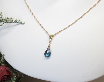 London Blue Topaz Necklace, December Birthstone, Blue Gemstone Necklace In 14K Gold Filled, 16-18.5 Inches, Keira's Crystal Creations