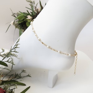 Freshwater Pearl Anklet, June Birthstone, Pearl Anklet In Gold Filled, White Pearl Anklet, Wire Wrapped Anklet, 9-10.5 Inches Length