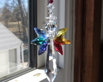 Chakra Swarovski Crystal Suncatcher, Guardian Angel, Rainbow Wings, Angel Suncatcher, For Your Home, Made By Keira's Crystal Creations