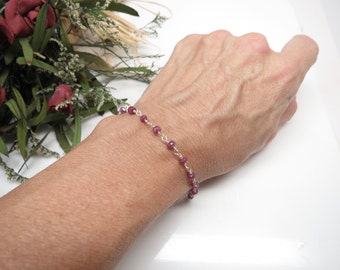 Natural Ruby Bracelet, July Birthstone, Wire Wrapped Ruby Bracelet In Sterling Silver, Pink Gemstone, 6.5-8 Inches Length, Keira's Crystals