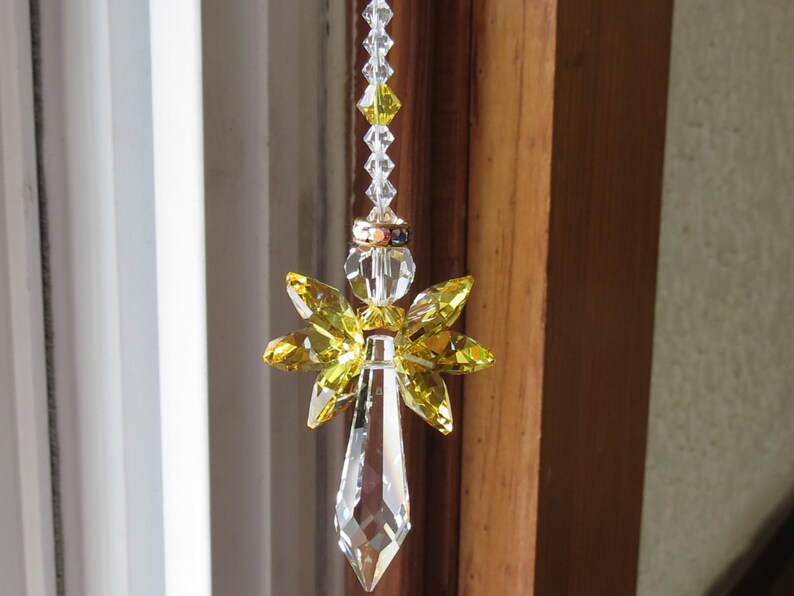 Gabriel Yellow Angel Suncatcher, Swarovski Angel Suncatcher, Guardian Angel, November Birthstone, Sympathy, Keira's Crystal Creations image 3