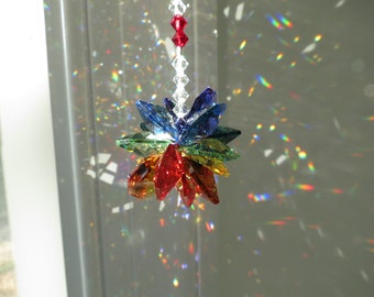 Chakra Swarovski Crystal Starburst Suncatcher, Multi Colors Swarovski Crystals, Crystal Suncatcher Ornament, Keira's Crystal Creations